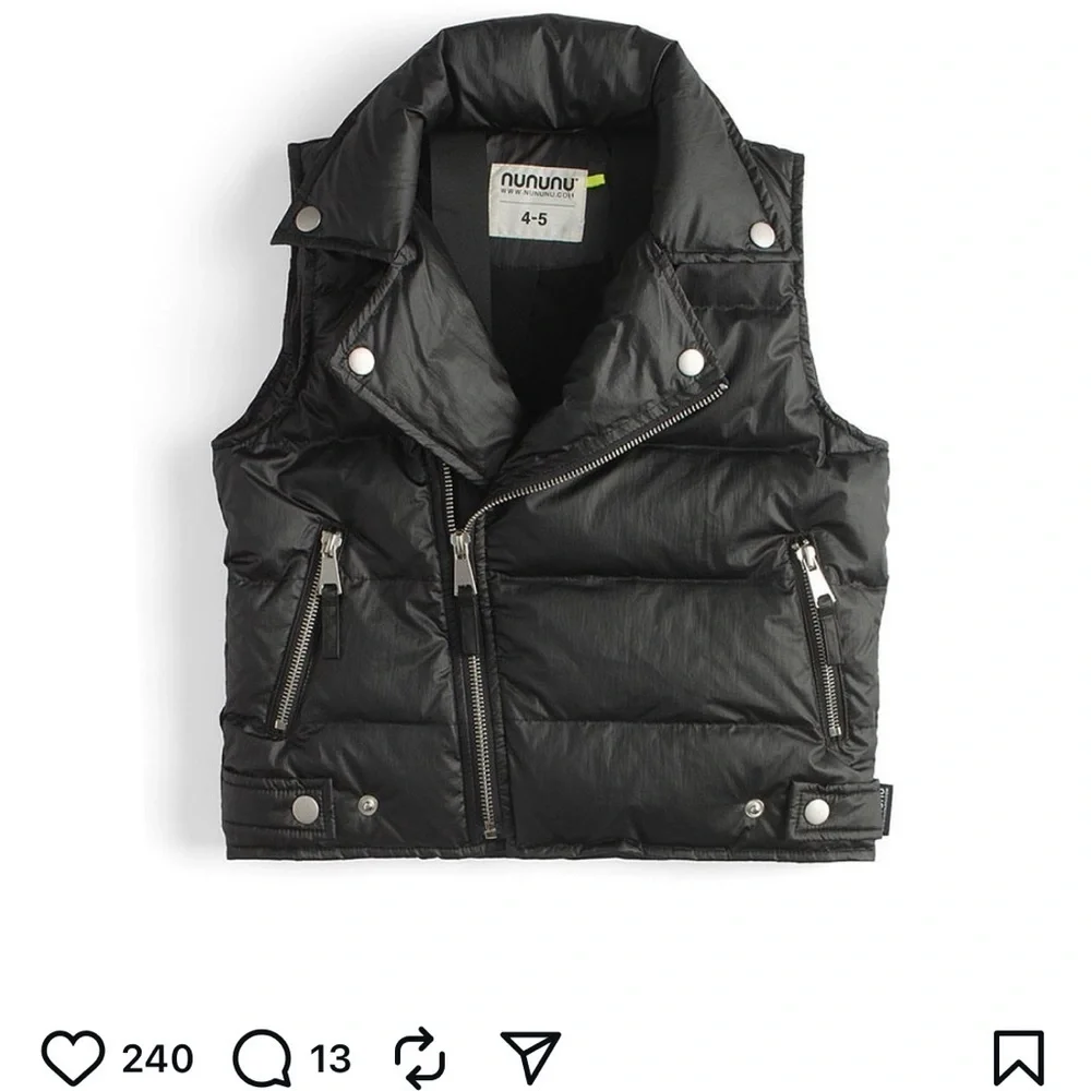 Nununu Kids The Biker Down Puffer Vest with Zipper Accents in Black